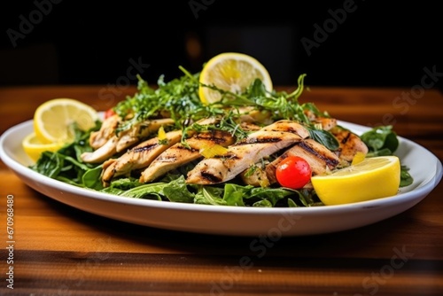 grilled chicken salad with fresh herbs and a squeeze of lemon