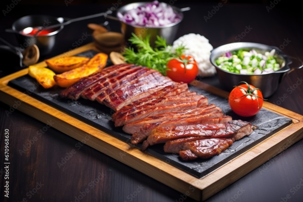 grilled duck served on a slate food tray grilled duck served on a slate food tray
