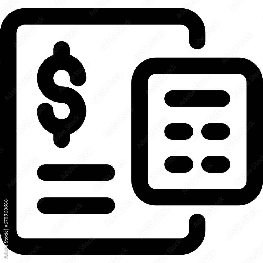 Budgeting in outline icon. Calculator, document, accounting Budgeting in outline icon. Calculator, document, accounting