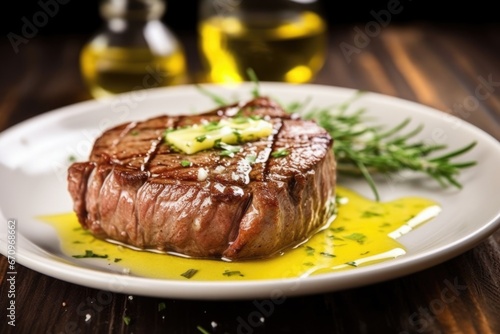 juicy steak with melted butter pat on top
