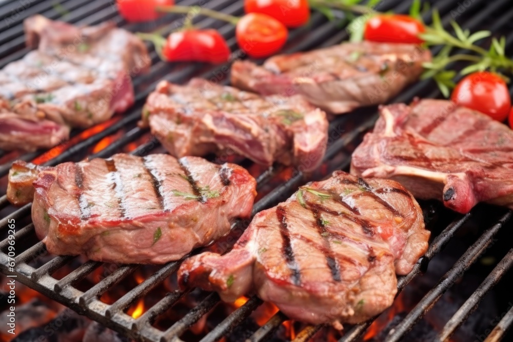 close-up of marinated lamb chops on bbq grill