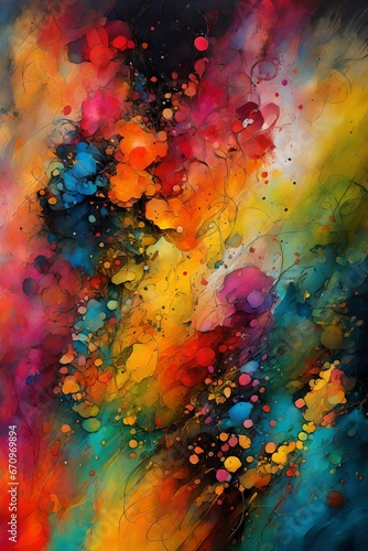 abstract painting art with bursts of bright color