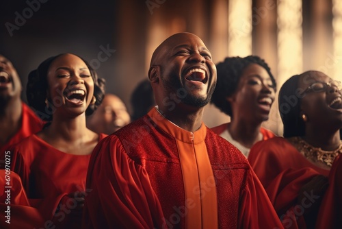 Christian gospel singers in singing and praising Lord Jesus Christ in the church choir photo