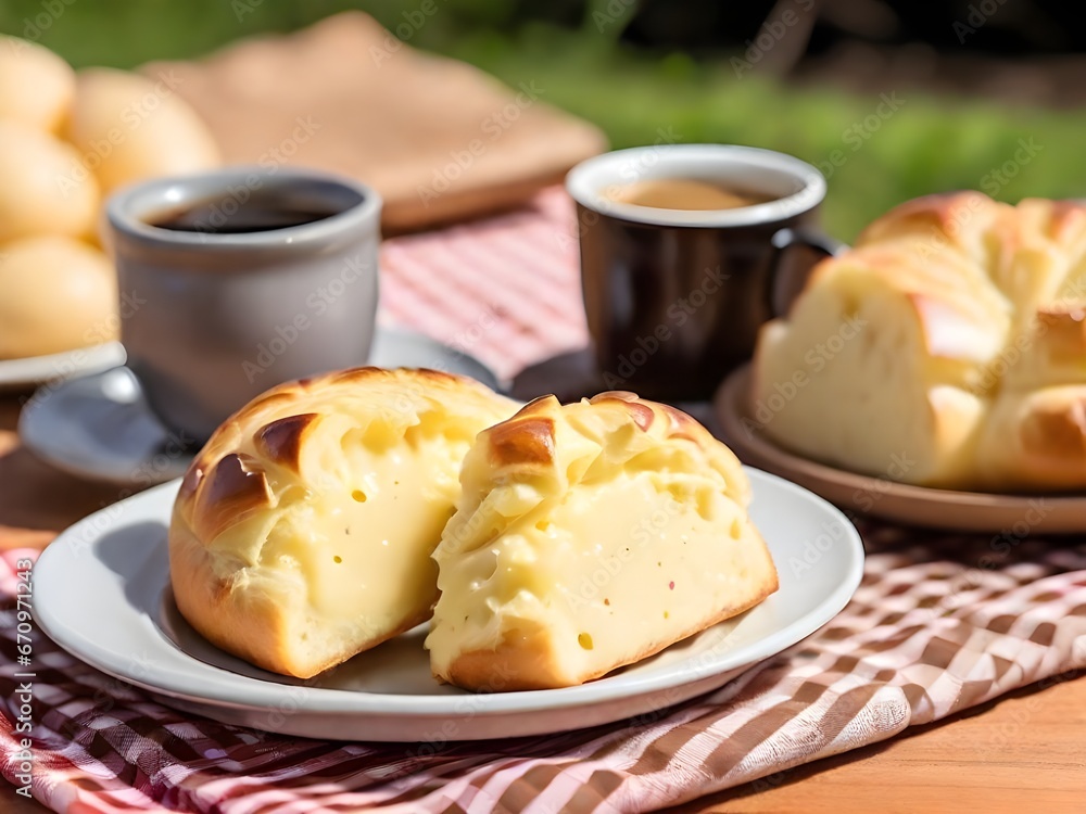 breakfast with coffee and croissant breakfast with coffee and croissant