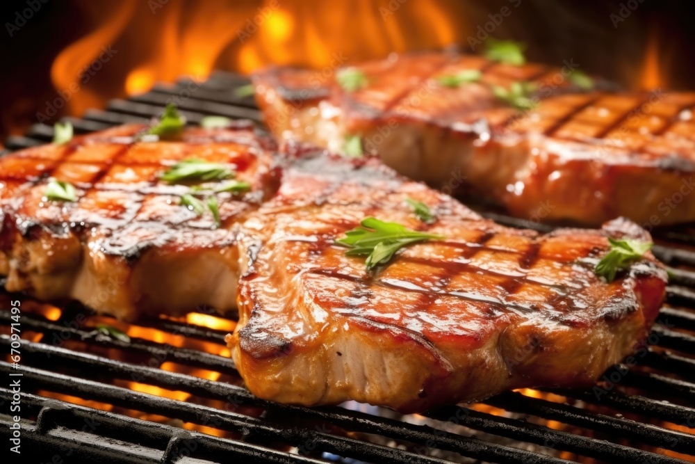 sizzling pork chops on a hot griddle sizzling pork chops on a hot griddle
