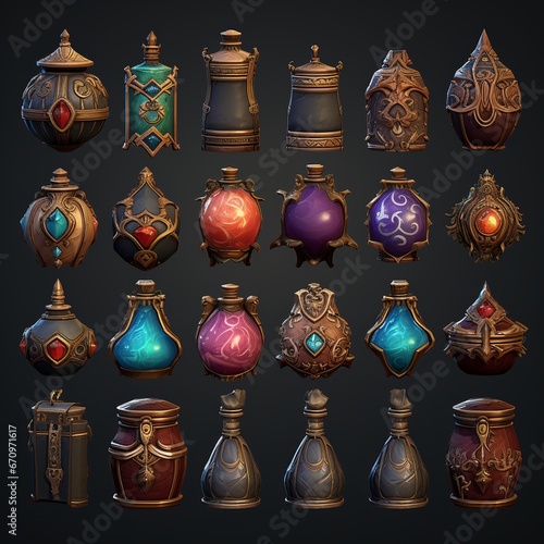illustration of game item collection solid color Detail, Generative ai