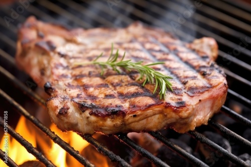 close-up of juicy grilled pork chop with grill marks