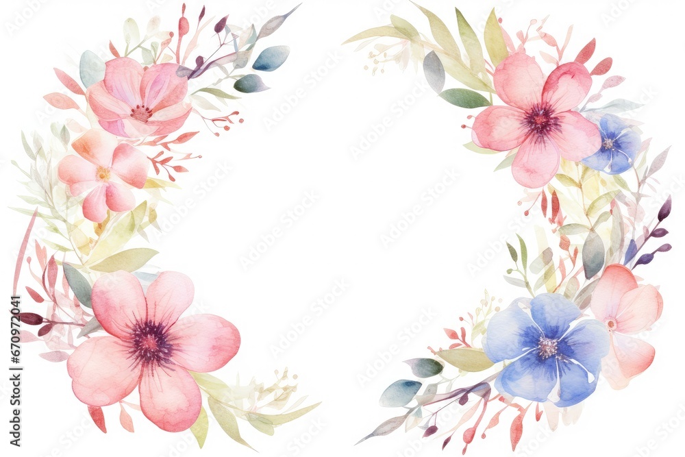 Vibrant Watercolor Floral Wreath on White Background