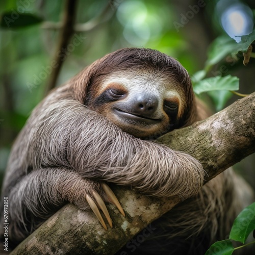 animal sloth sleeping on a tree jungle beauty,