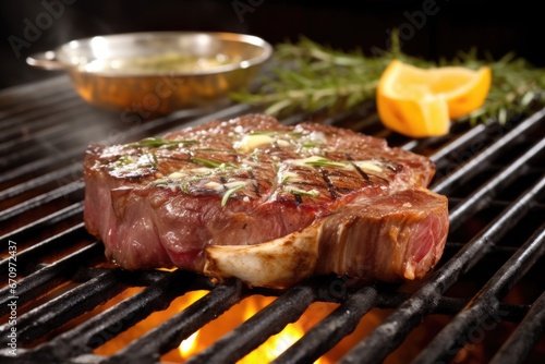 porterhouse steak with melting butter on a grill