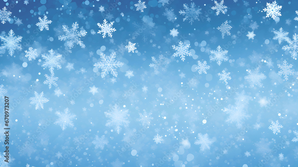 Snowflakes on a blue background with copy space.