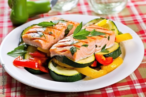 grilled salmon with zucchini and bell peppers