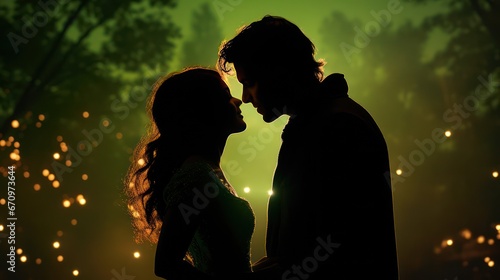 Silhouette of Lovers Kissing