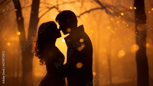 Silhouette of Lovers Kissing