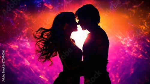 Silhouette of Lovers Kissing © Left