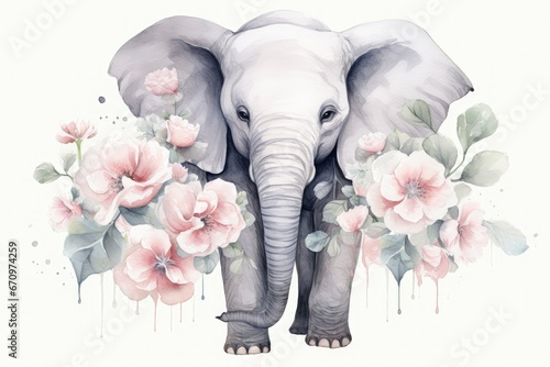 Dreamy Baby Elephant Watercolor Painting