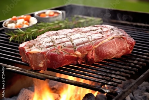 steaming sirloin steak on a outdoor grill