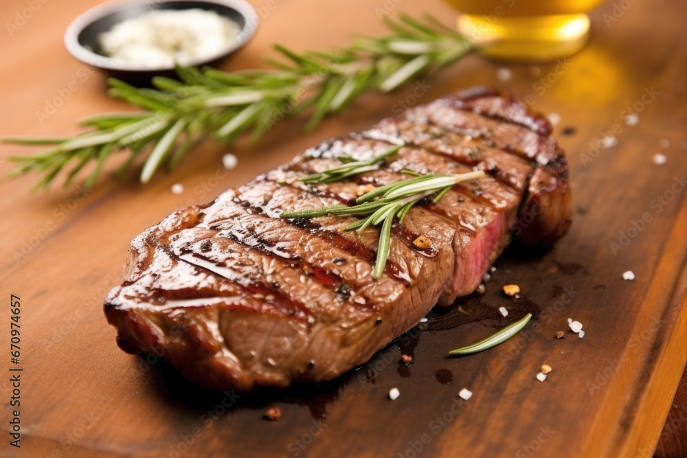 sirloin steak with grill marks and rosemary garnish sirloin steak with grill marks and rosemary garnish