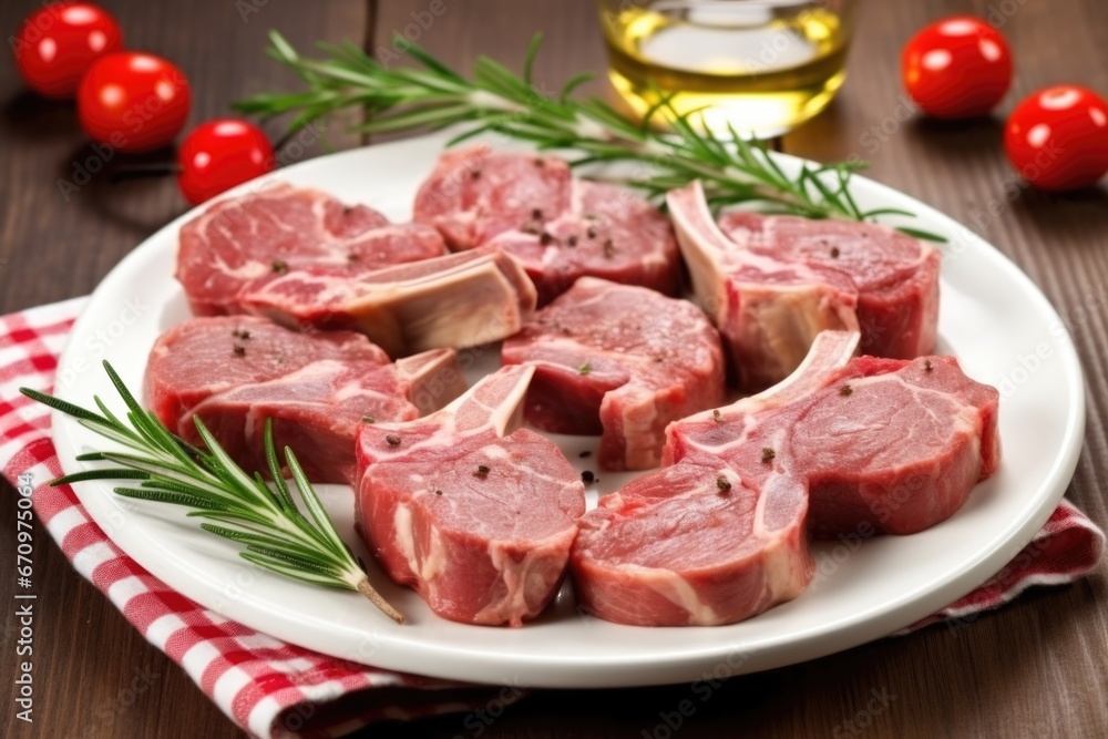lamb chops resting on a platter with fresh rosemary lamb chops resting on a platter with fresh rosemary