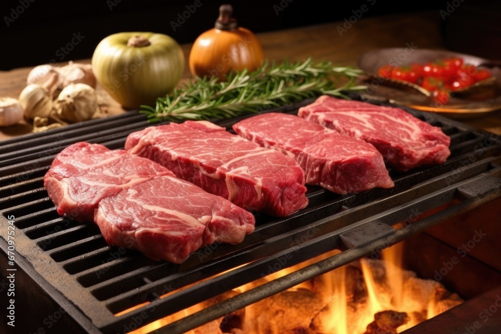 raw beef steak on a hot grill straight from the butcher raw beef steak on a hot grill straight from the butcher