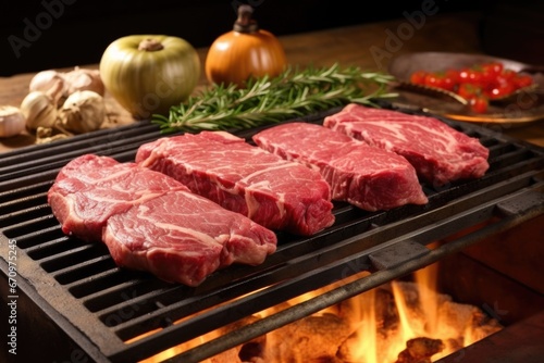 raw beef steak on a hot grill straight from the butcher