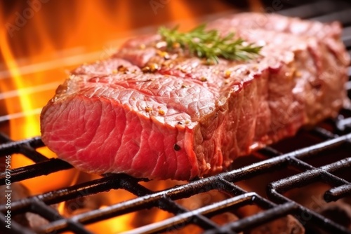 close-up of beefsteak on a smoking grill