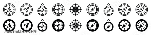 Compass thin line icon set. Compass, wind rose, direction, navigation icon symbol collection on white background. Vector illustration