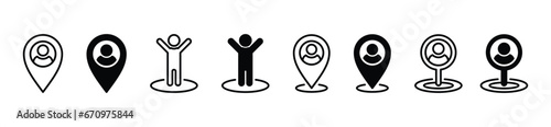 You are here icon set. Marker location, Pin position marker, Map pointer, Location pointer icons symbol on white background. Vector illustration