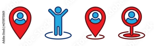 You are here icon set. Marker location, Pin position marker, Map pointer, Location pointer icons symbol on white background. Vector illustration