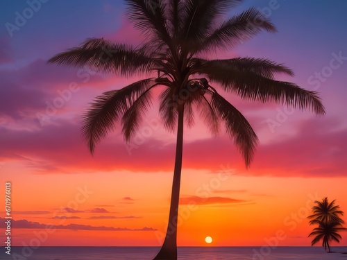 palmera solitaria se alza con un impresionante tel  n de fondo de puesta de sol