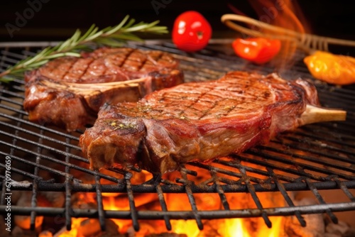 t-bone steak on a barbecue grill with glowing coals