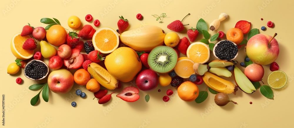 various kinds of colorful fresh fruit - obrazy, fototapety, plakaty 