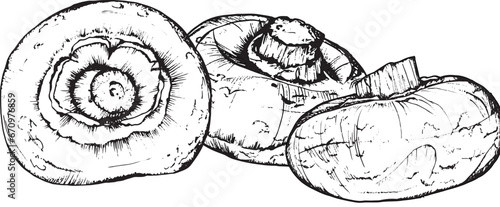 Mushroom composition of champignons, hand-drawn black and white graphics, translated into vector. Illustration isolated for printing on fabric, packaging, prints, stickers, posters, cards