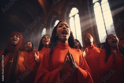 Christian gospel singers in singing and praising Lord Jesus Christ in the church choir