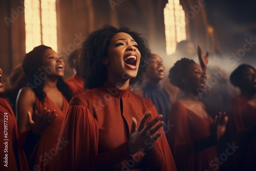 Christian gospel singers in singing and praising Lord Jesus Christ in the church choir photo