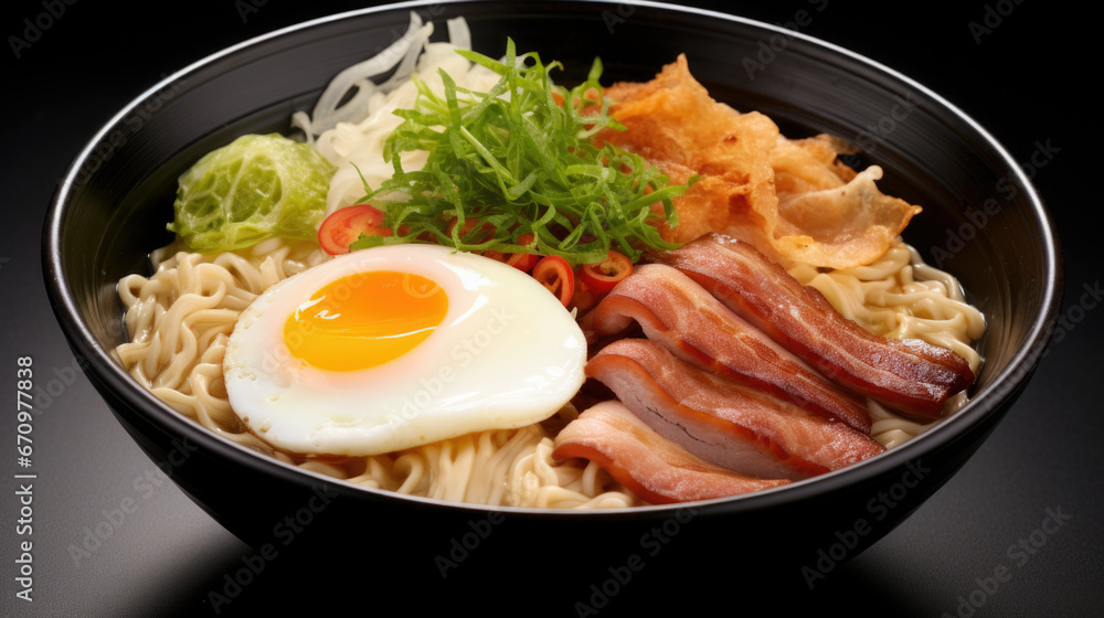 Bowl of Ramen with eggs - Japanese noodle dish. Bowl of Ramen with eggs - Japanese noodle dish.