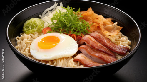 Bowl of Ramen with eggs - Japanese noodle dish.