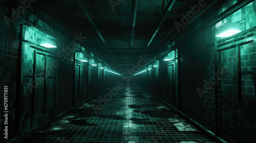 Dark corridor. Mystical interior of dark empty corridor, tunnel in an abandoned house. Dark mysterious corridor. The interior of an abandoned house, road to hell. An old abandoned building © Ruslan Gilmanshin