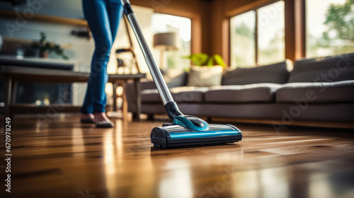 Wallpaper Mural Housewife vacuuming in the living room at home Torontodigital.ca