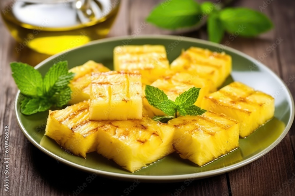 grilled pineapple pieces brushed with olive oil