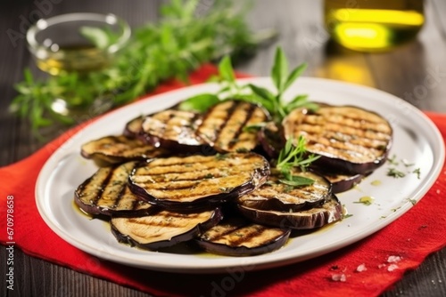 smoky grilled slices of eggplant with a sheen of oil