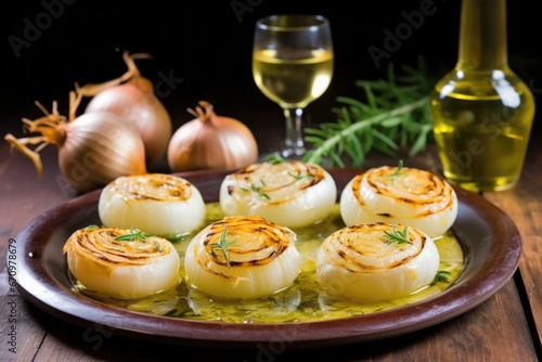 whole white onions grilled with a gloss of olive oil on them