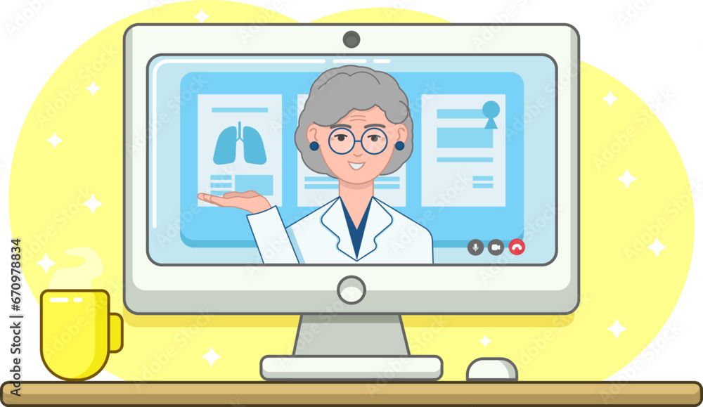 Vector illustration of telemedicine doctor consultation on computer from home. Medical consultation online Vector illustration of telemedicine doctor consultation on computer from home. Medical consultation online
