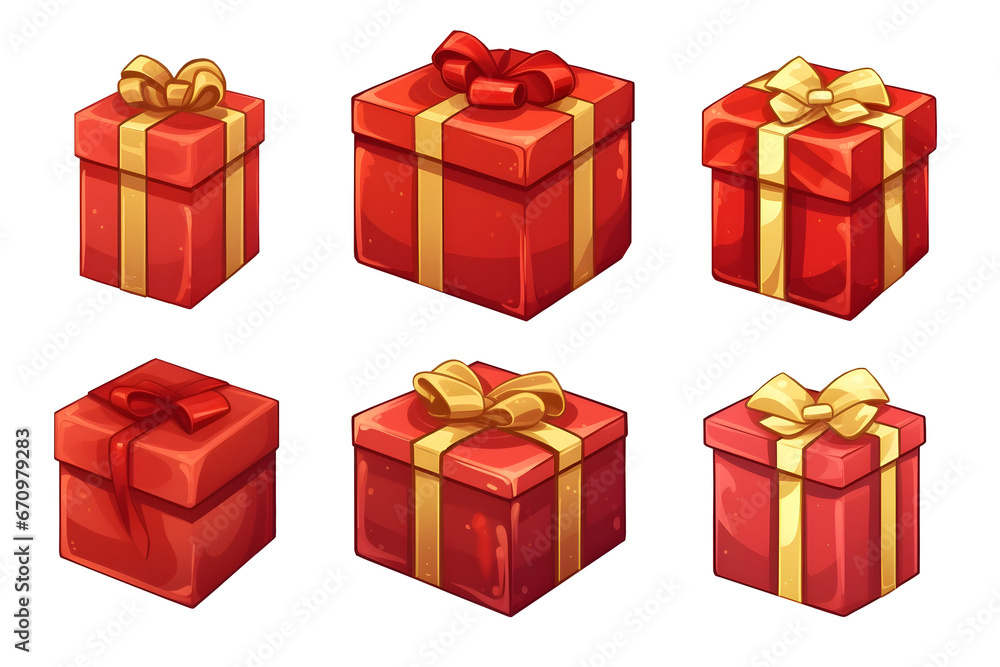 Set of red and golden Christmas gift illustrations on white or transparent background Set of red and golden Christmas gift illustrations on white or transparent background