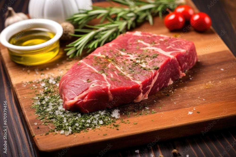 beef steak with dry herb rub ready for grilling