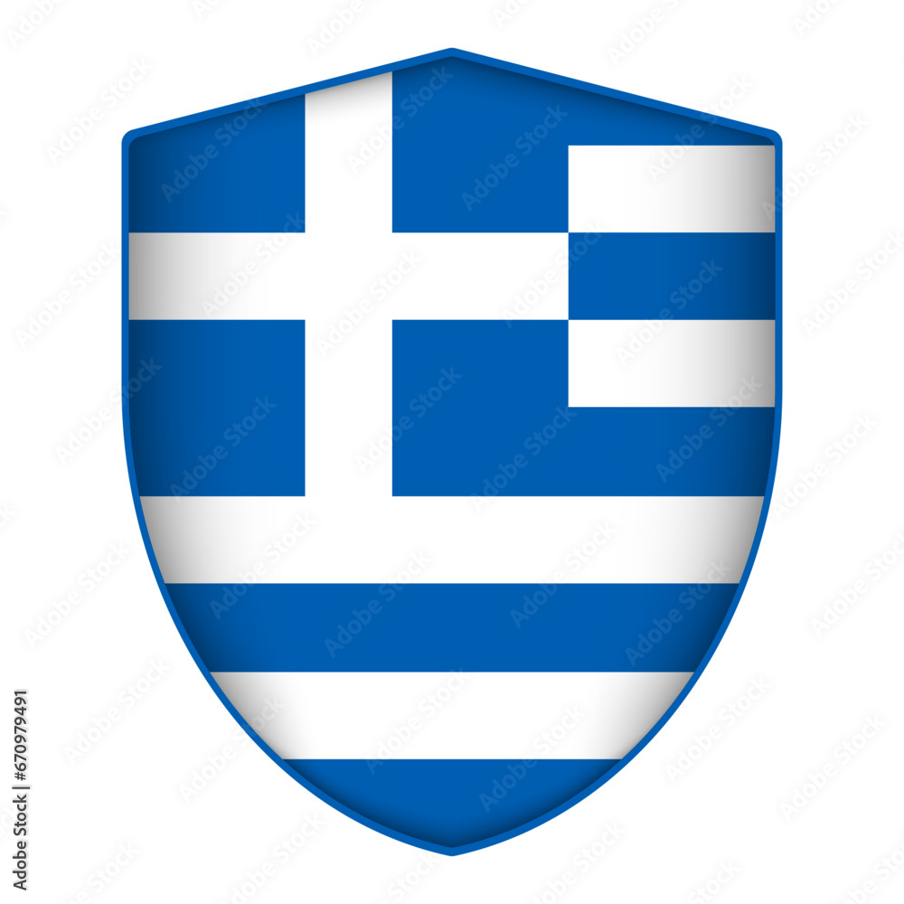 Greece flag in shield shape. Vector illustration. Greece flag in shield shape. Vector illustration.