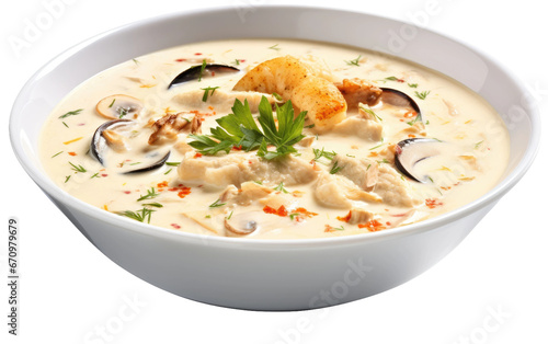 Savory Seafood Soup Bowl on Transparent Background