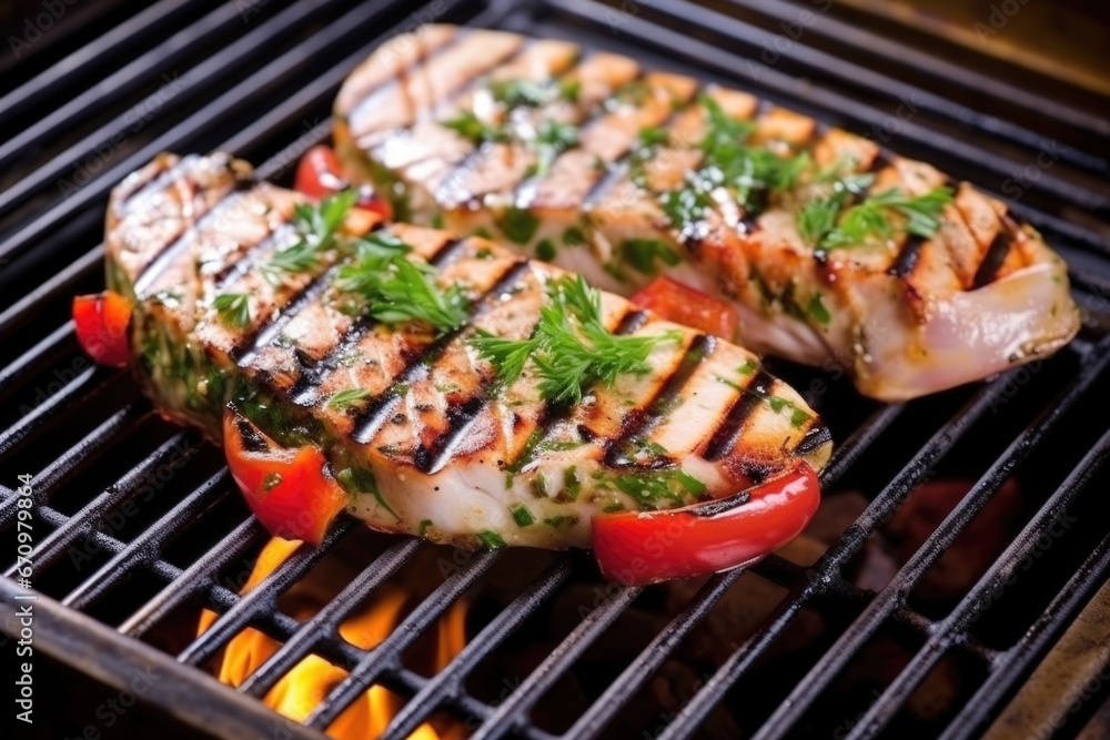 italian-grilled swordfish steak on hot bbq grill italian-grilled swordfish steak on hot bbq grill