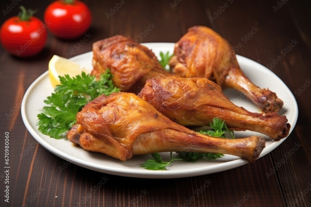 close-up shot of cooked jerk marinated drumsticks on a plate close-up shot of cooked jerk marinated drumsticks on a plate