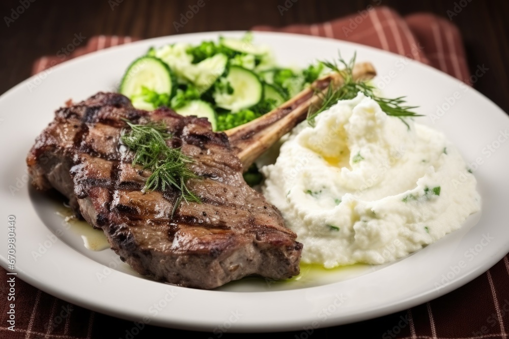 grilled lamb chops served with a side of mashed potatoes